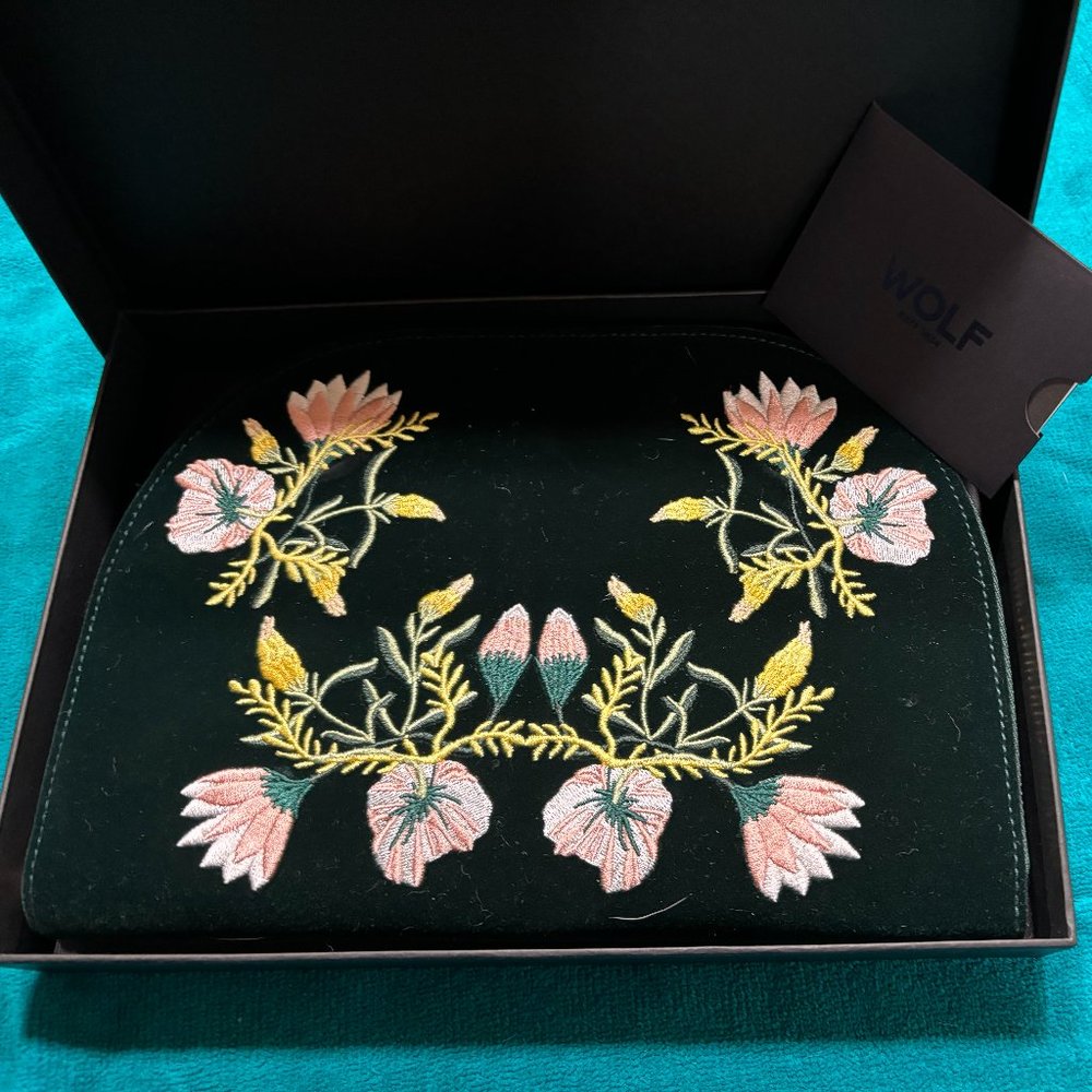 Wolf Velvet Embroidered Makeup bag with Silk scarf